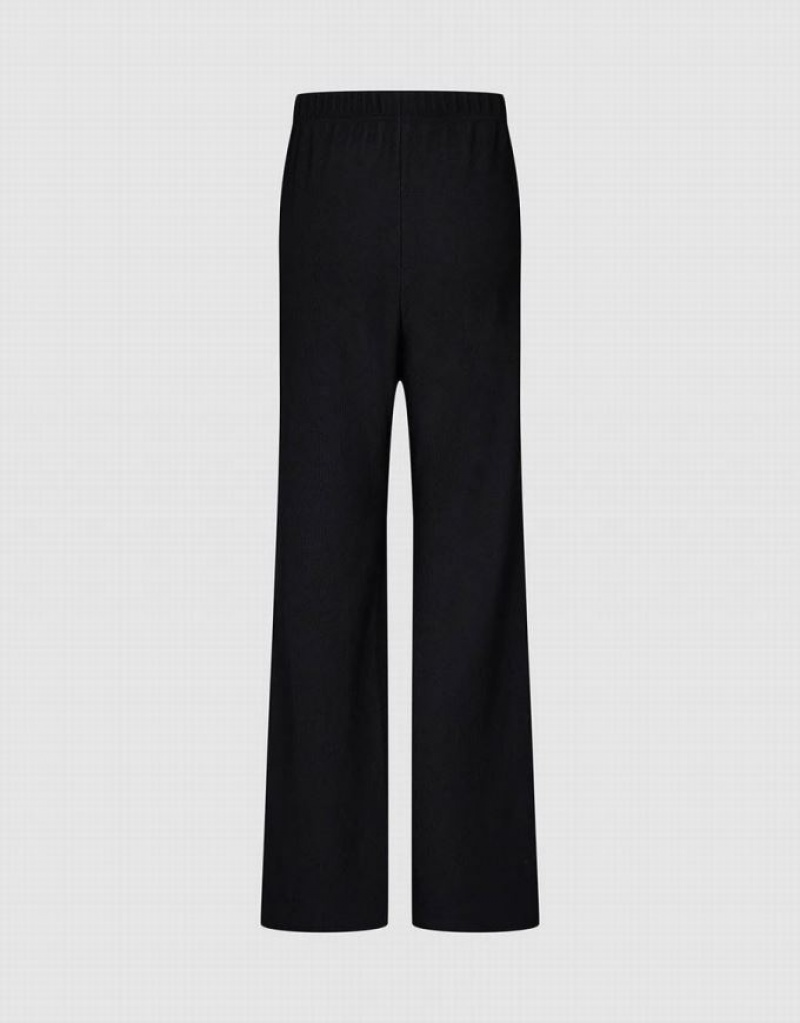 Black Urban Revivo Elastic Waist Knitted Wide-Leg Women's Pants | 86395DGEP