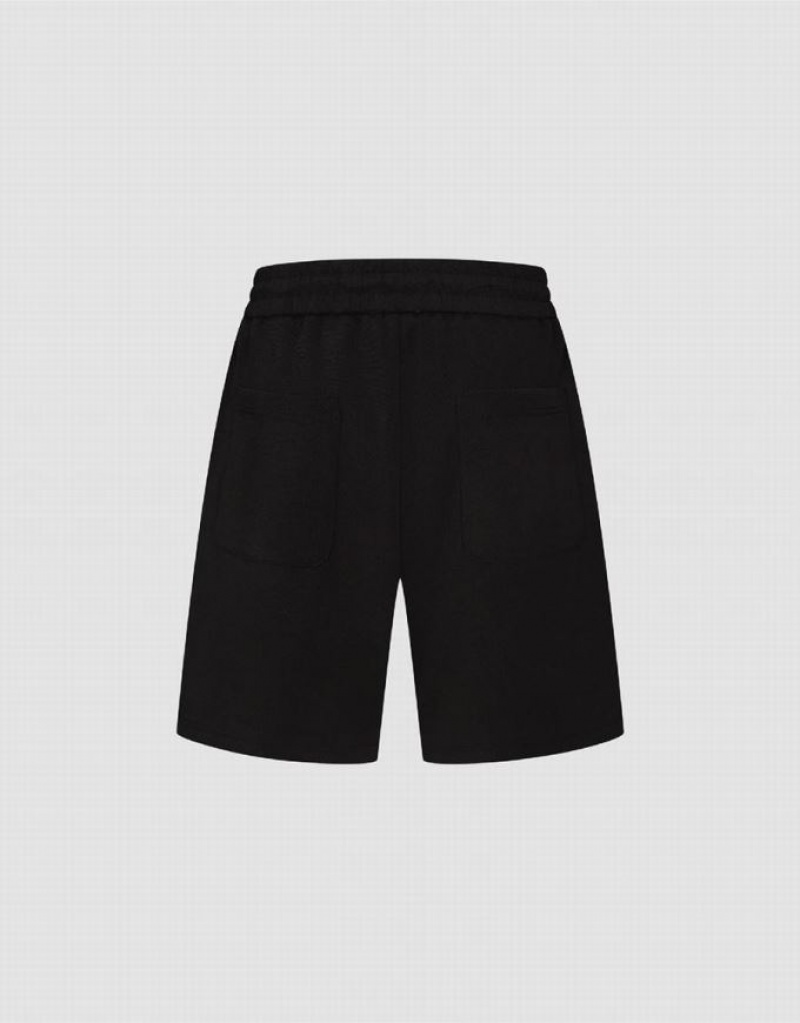 Black Urban Revivo Elastic Waist Loose Men's Shorts | 14592WFKZ