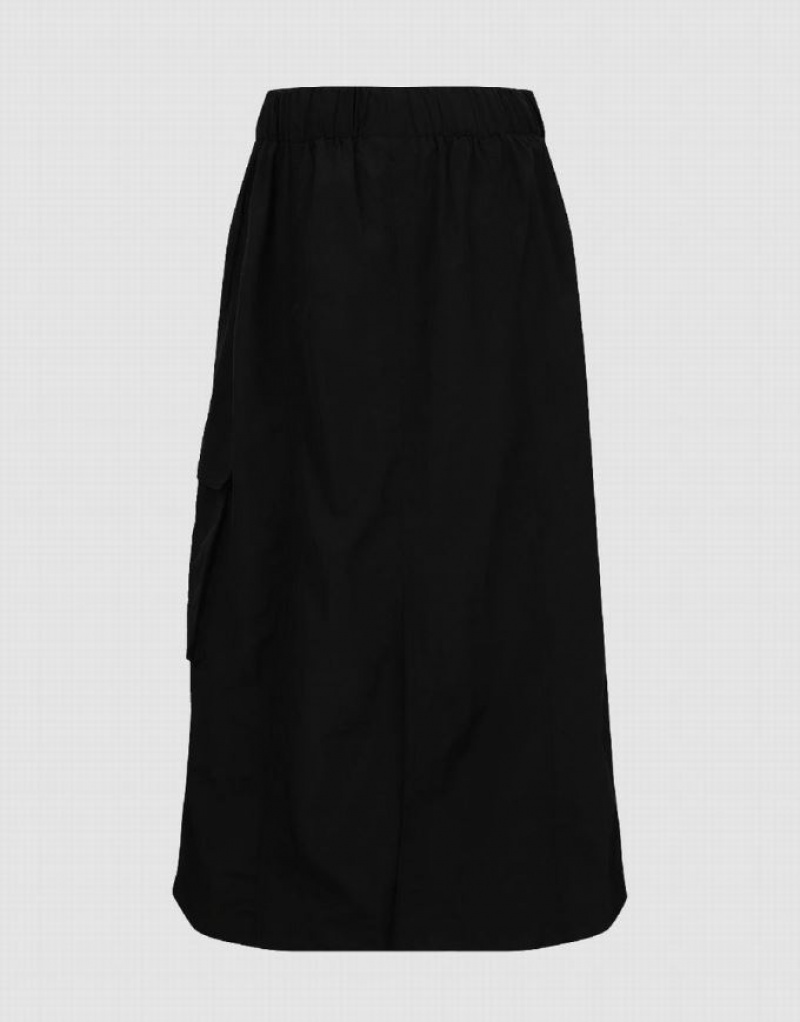 Black Urban Revivo Elastic Waist Midi A-Line Women's Skirts | 30579DCTQ