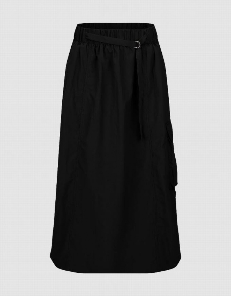 Black Urban Revivo Elastic Waist Midi A-Line Women\'s Skirts | 30579DCTQ