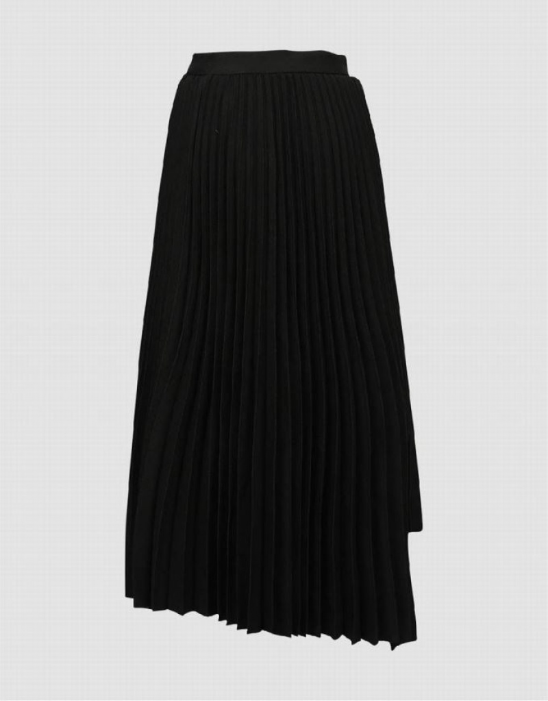 Black Urban Revivo Elastic Waist Midi A-Line Women's Skirts | 91358DIWC