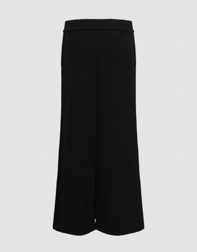 Black Urban Revivo Elastic Waist Midi Straight Women's Skirts | 14265UTBK