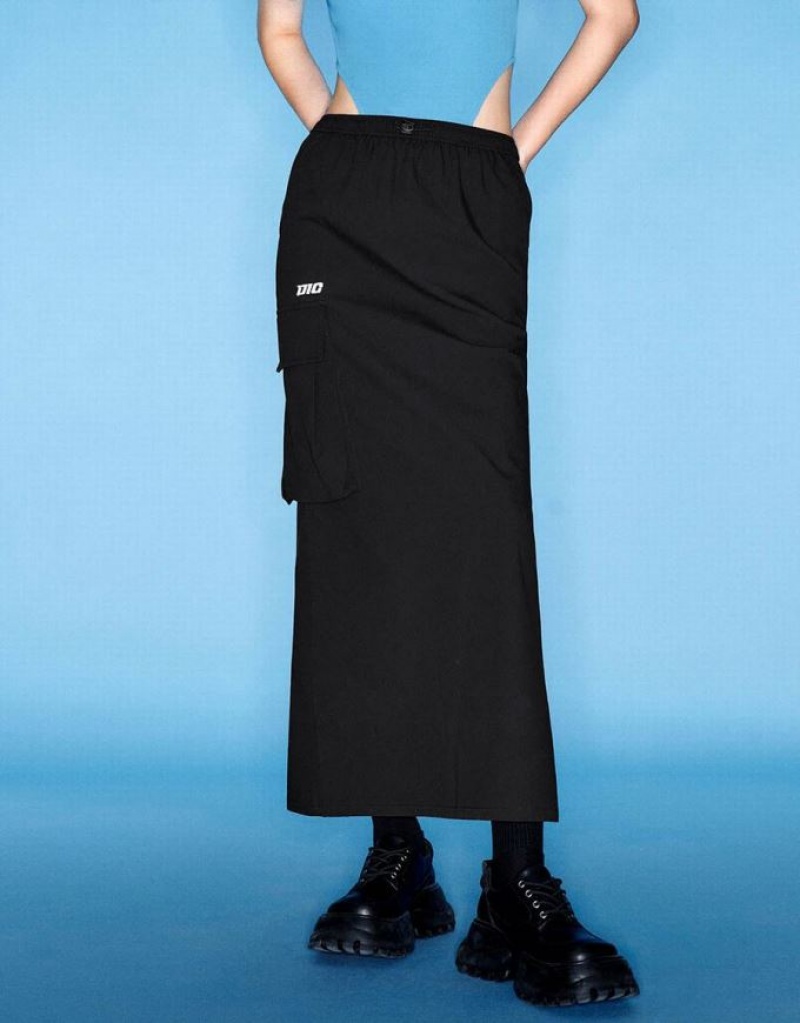 Black Urban Revivo Elastic Waist Midi Straight Women's Skirts | 28763SKUD