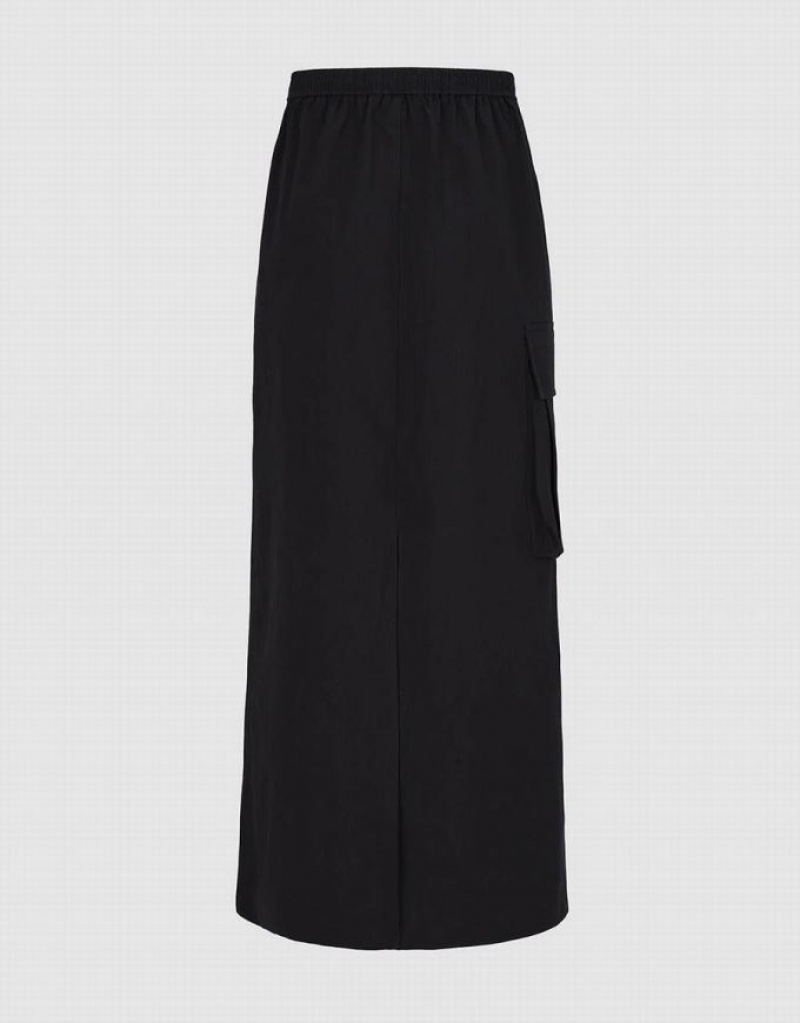 Black Urban Revivo Elastic Waist Midi Straight Women's Skirts | 28763SKUD