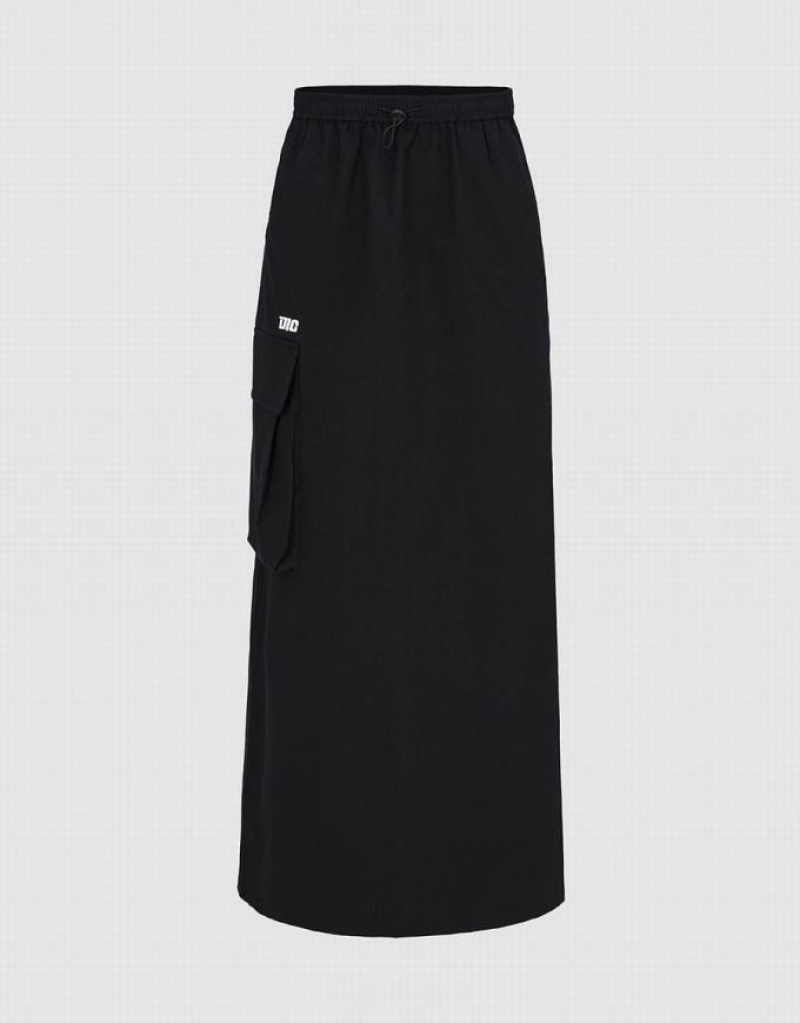 Black Urban Revivo Elastic Waist Midi Straight Women\'s Skirts | 28763SKUD