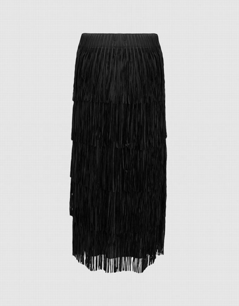 Black Urban Revivo Elastic Waist Midi Straight Women's Skirts | 03597AWTX