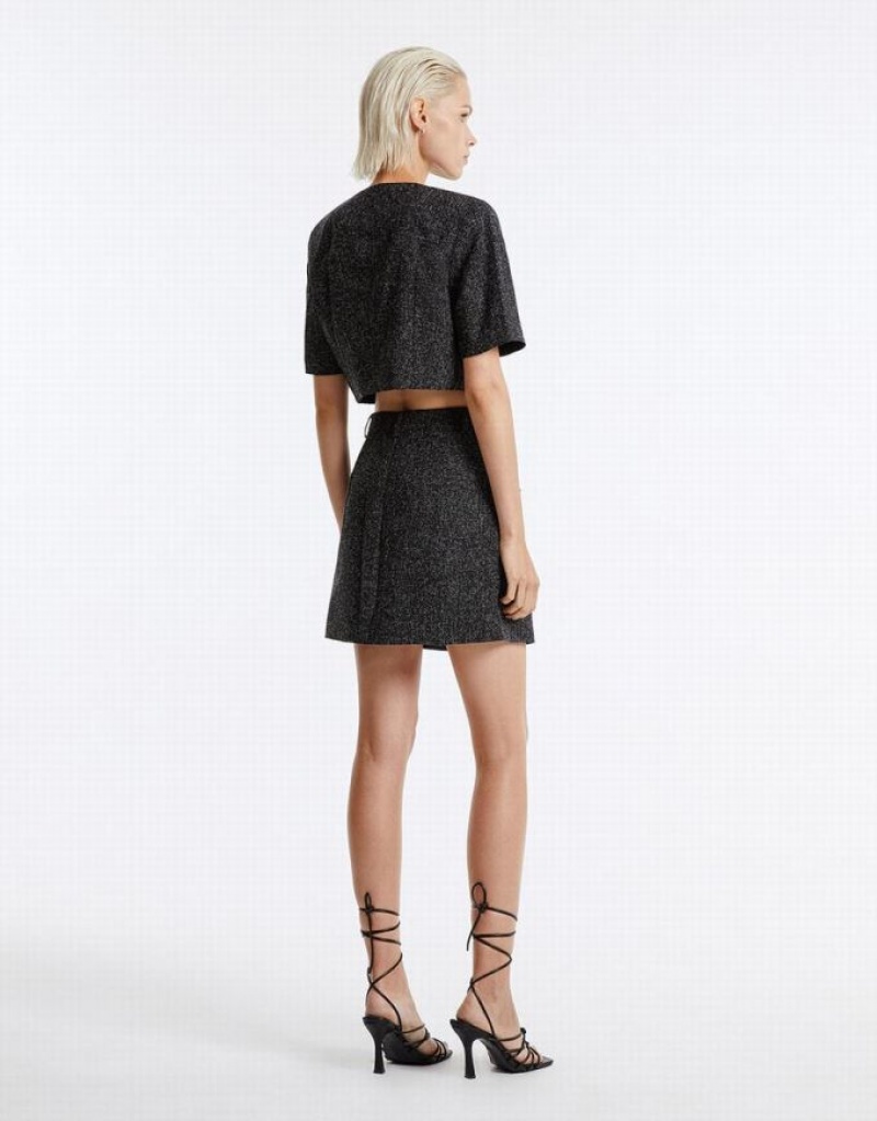 Black Urban Revivo Flap Pocket Textured Women's Skirts | 12790JGIF