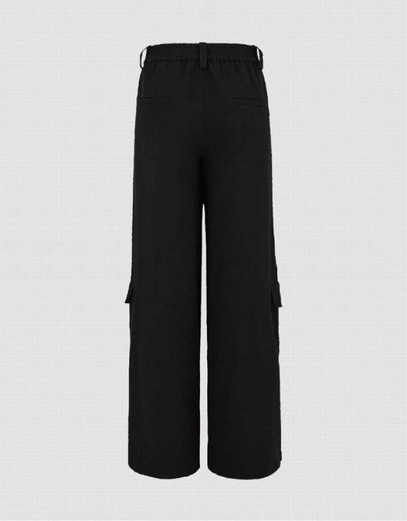 Black Urban Revivo Flap Pocket Wide Leg Women's Pants | 54178OIGY