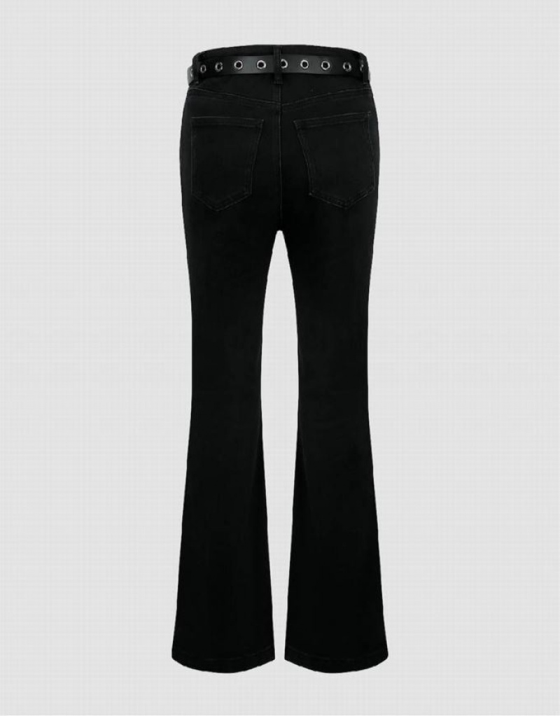 Black Urban Revivo Flare With Belt Women's Jeans | 27340IUTV