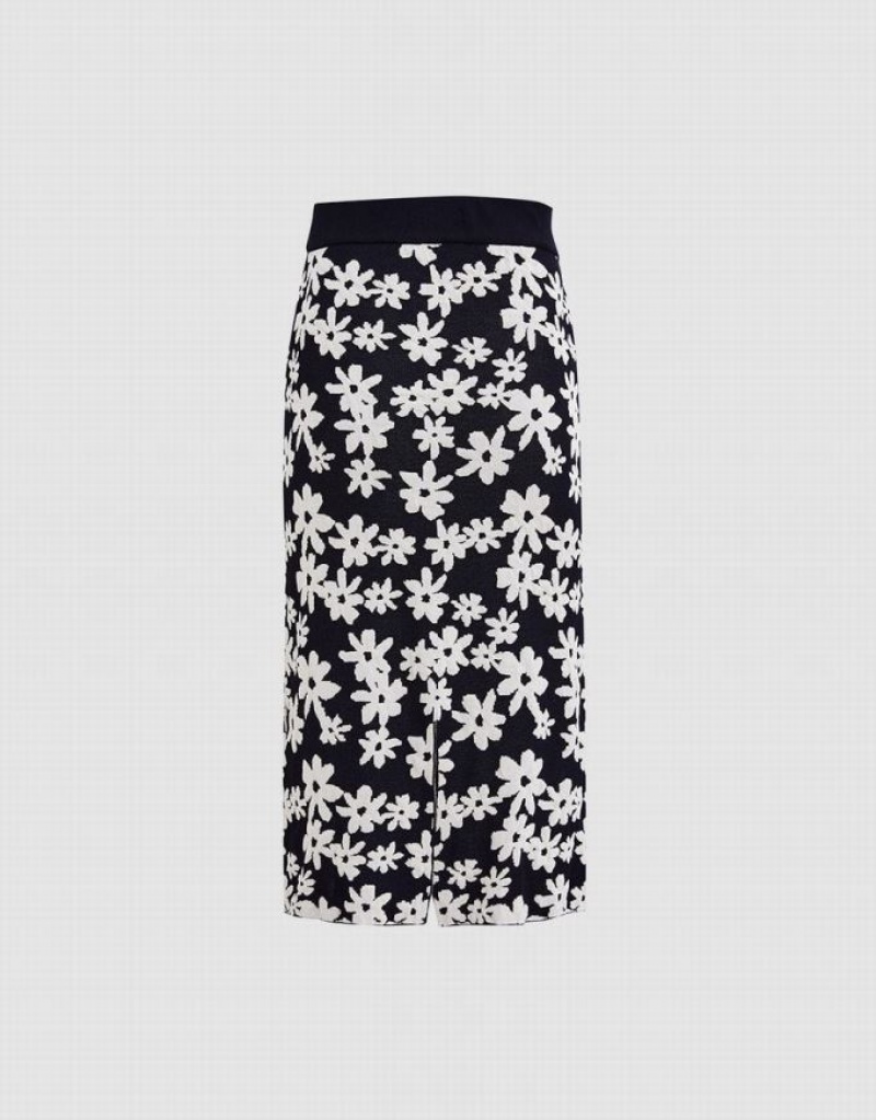 Black Urban Revivo Floral Print Knit Women's Skirts | 31670WSLT