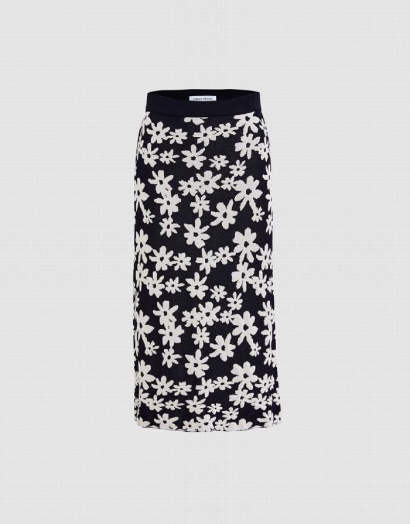 Black Urban Revivo Floral Print Knit Women\'s Skirts | 31670WSLT