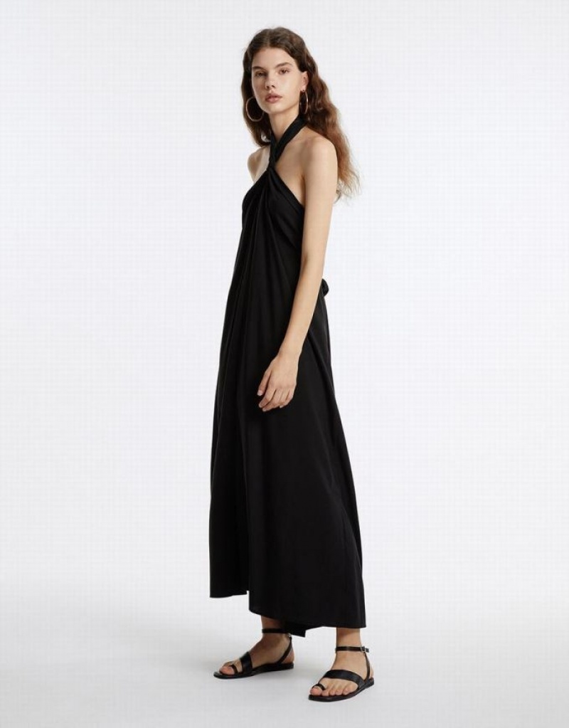 Black Urban Revivo Flowy Halter Women's Casual Dress | 48537NDGB