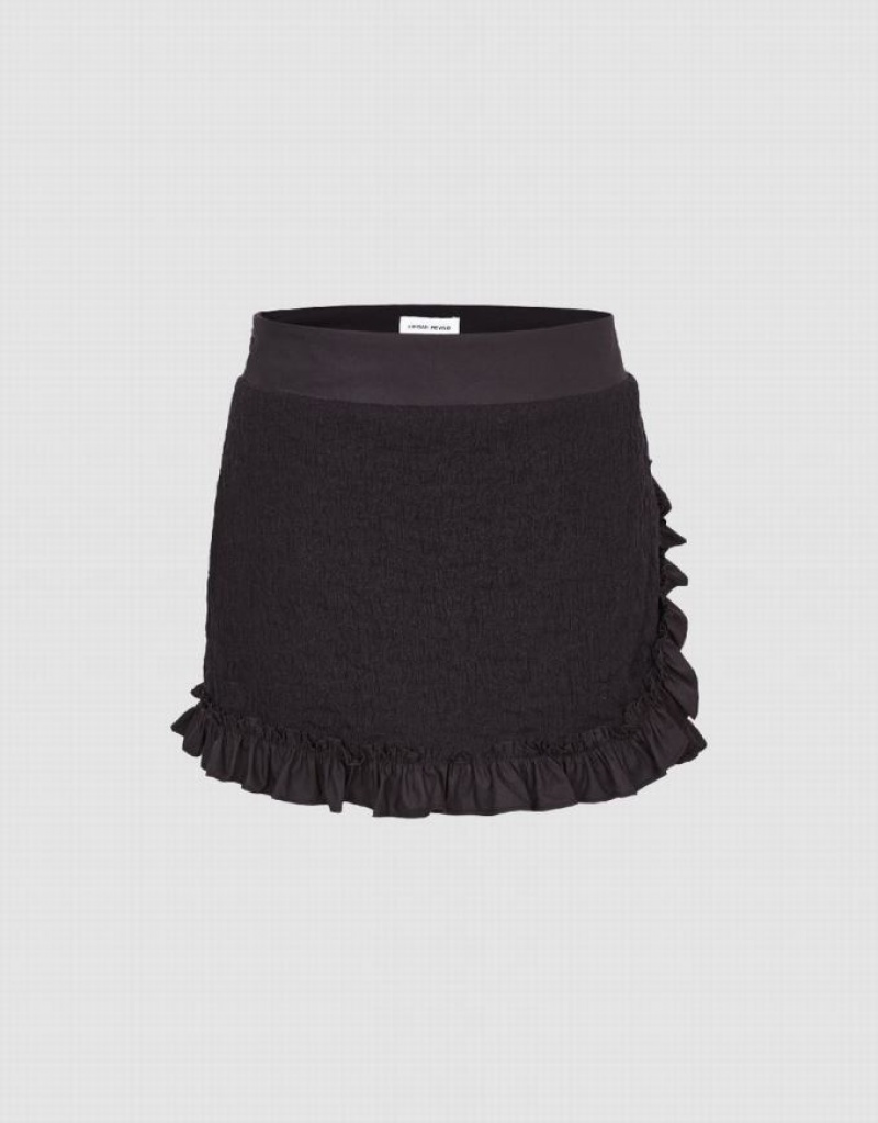 Black Urban Revivo Frill Trim Mini Women\'s Skirts | 73128QUPT