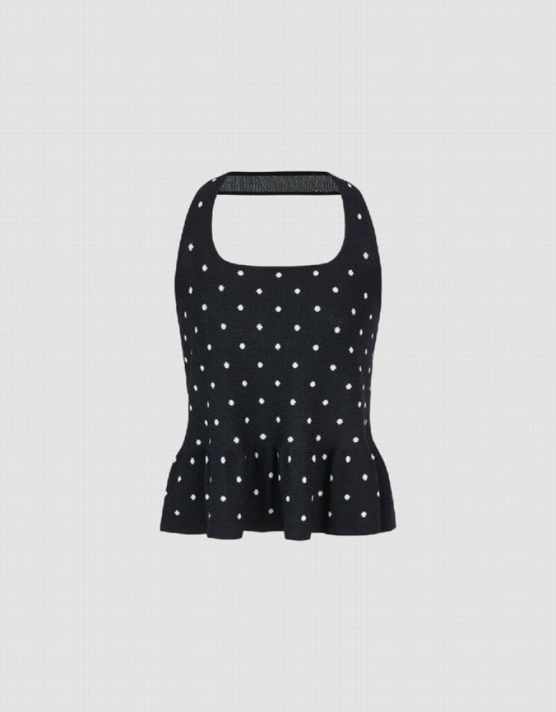 Black Urban Revivo Halter Neck Polka Dot Knitted Top Women's Cardigan | 19730PANT