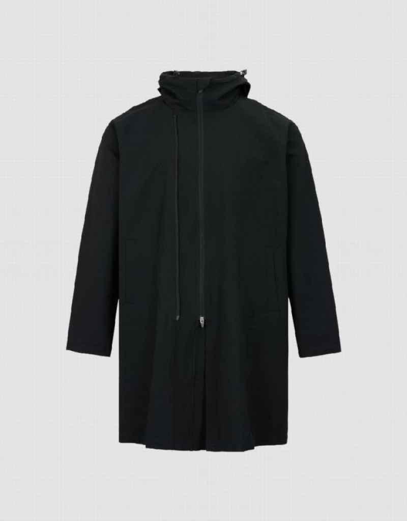 Black Urban Revivo Hooded Trench Men's Trench Coat | 89752DIFU