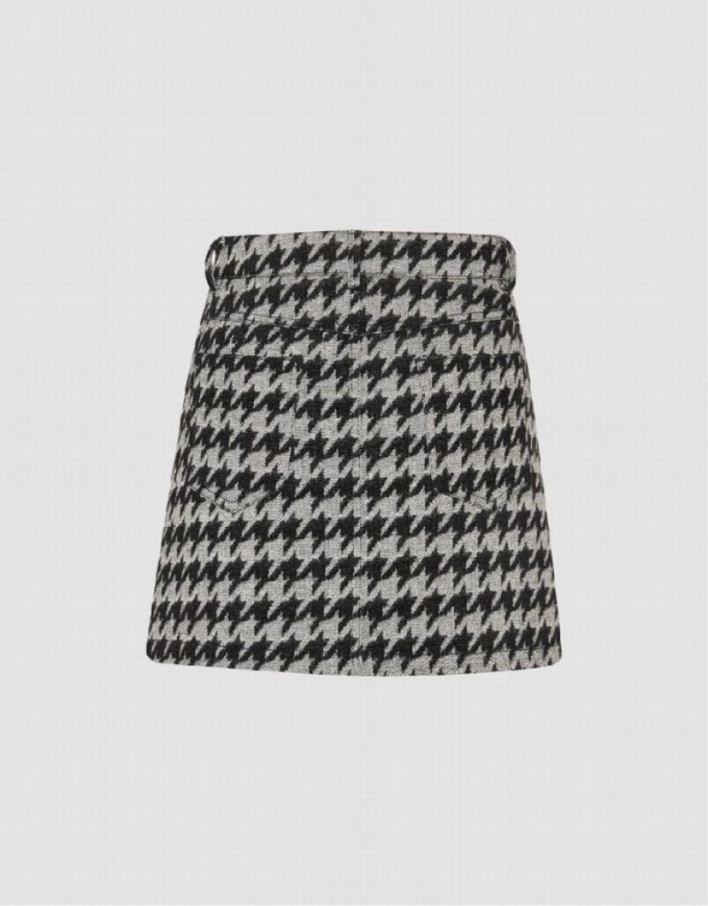 Black Urban Revivo Houndstooth Mini Women's Denim Skirt | 12935UIJC