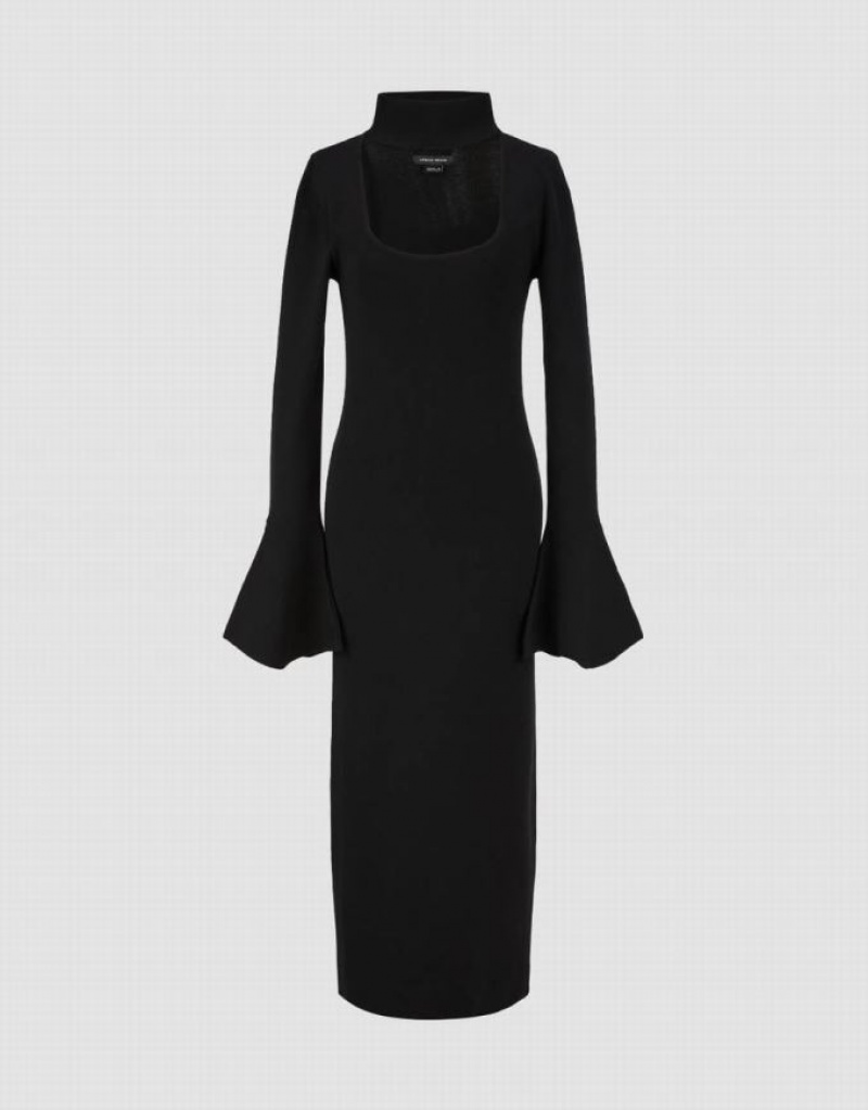 Black Urban Revivo Keyhole Neck Women's Knitted Dress | 96031PHVC