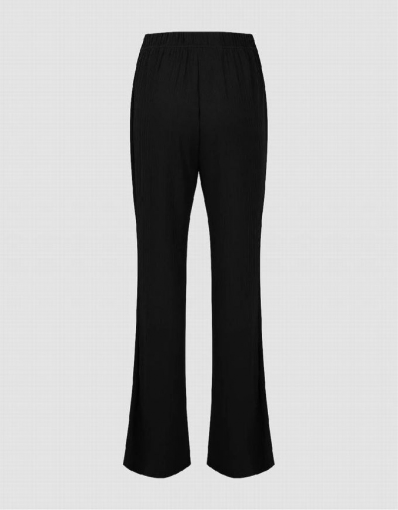 Black Urban Revivo Knitted Flare Women's Pants | 30152CXWK