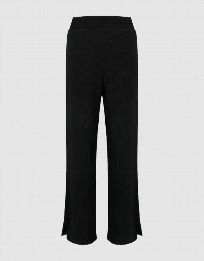 Black Urban Revivo Knitted Straight Women's Pants | 85207DIUG