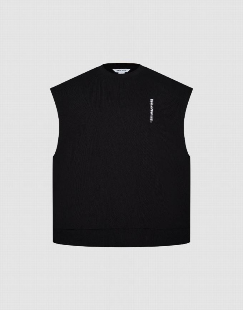 Black Urban Revivo Letter Printed Crew Neck Men's Tank Top | 73249BGHI