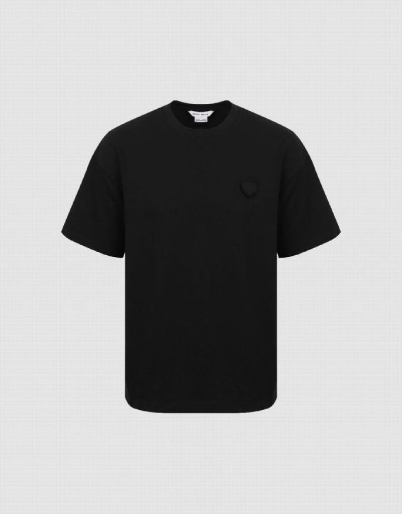 Black Urban Revivo Loose Men's T-Shirts | 78251AIDT