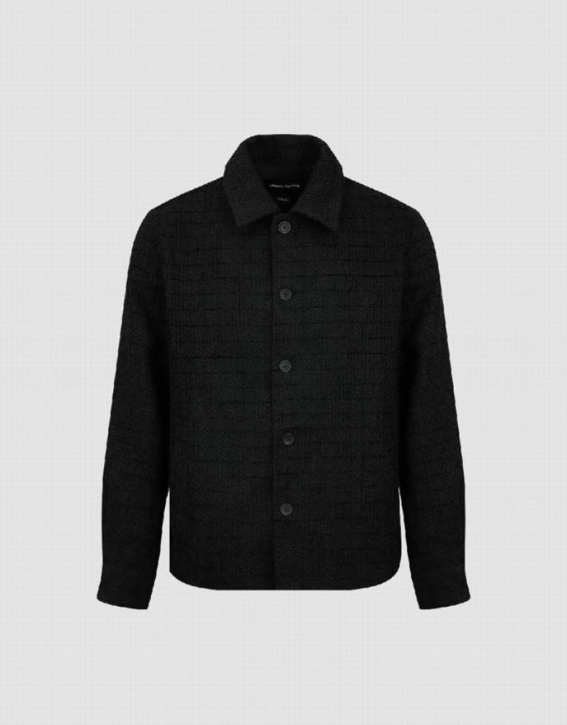 Black Urban Revivo Loose Straight Woolen Men's Jacket | 63972BWQZ