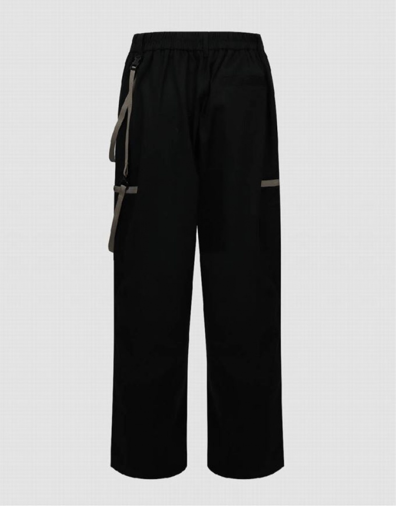 Black Urban Revivo Loose Wide-Leg Men's Pants | 90324UNFQ