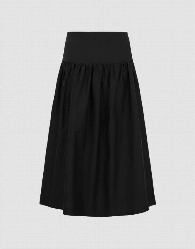 Black Urban Revivo Midi A-Line Women's Skirts | 45197QOKN