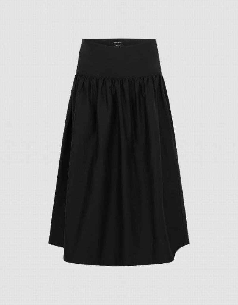 Black Urban Revivo Midi A-Line Women\'s Skirts | 45197QOKN