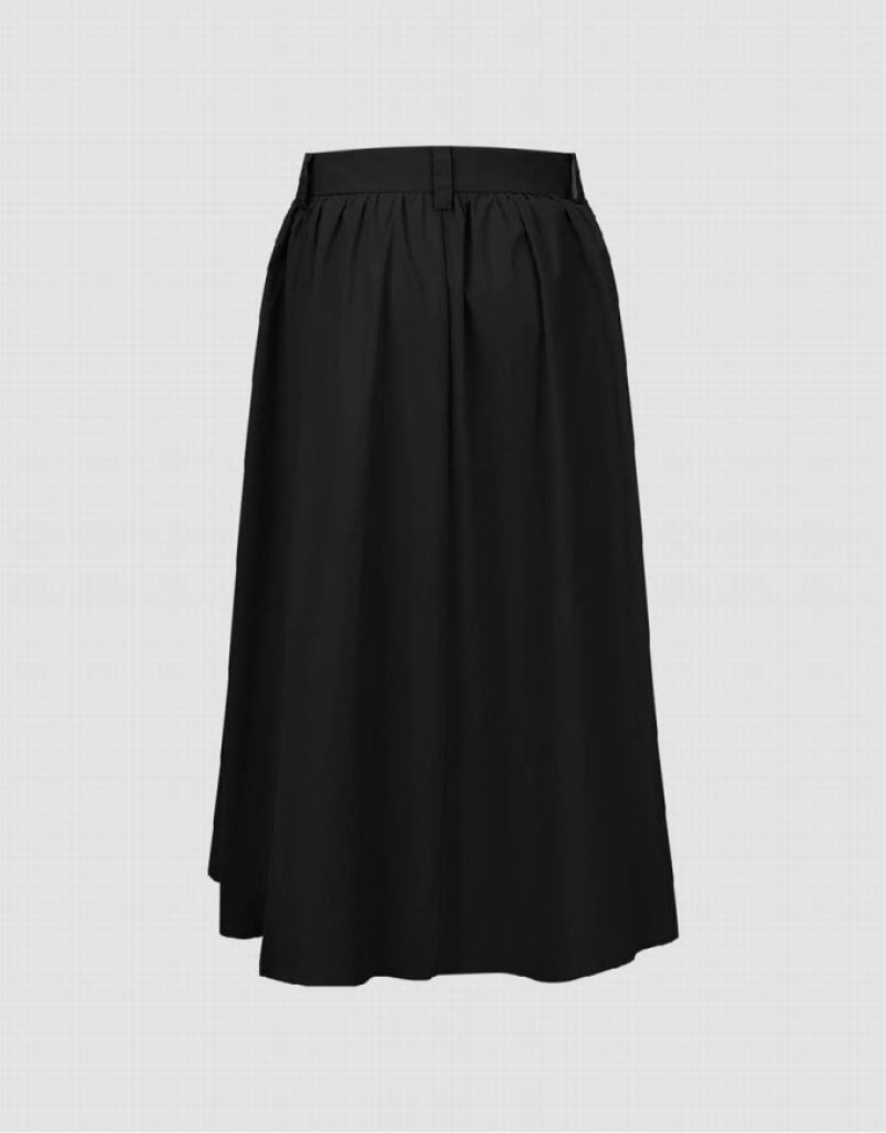 Black Urban Revivo Midi A-Line Women's Skirts | 26403RHVF