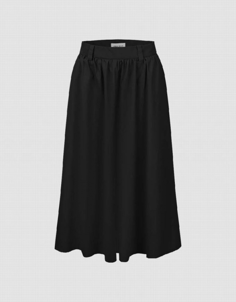 Black Urban Revivo Midi A-Line Women\'s Skirts | 26403RHVF