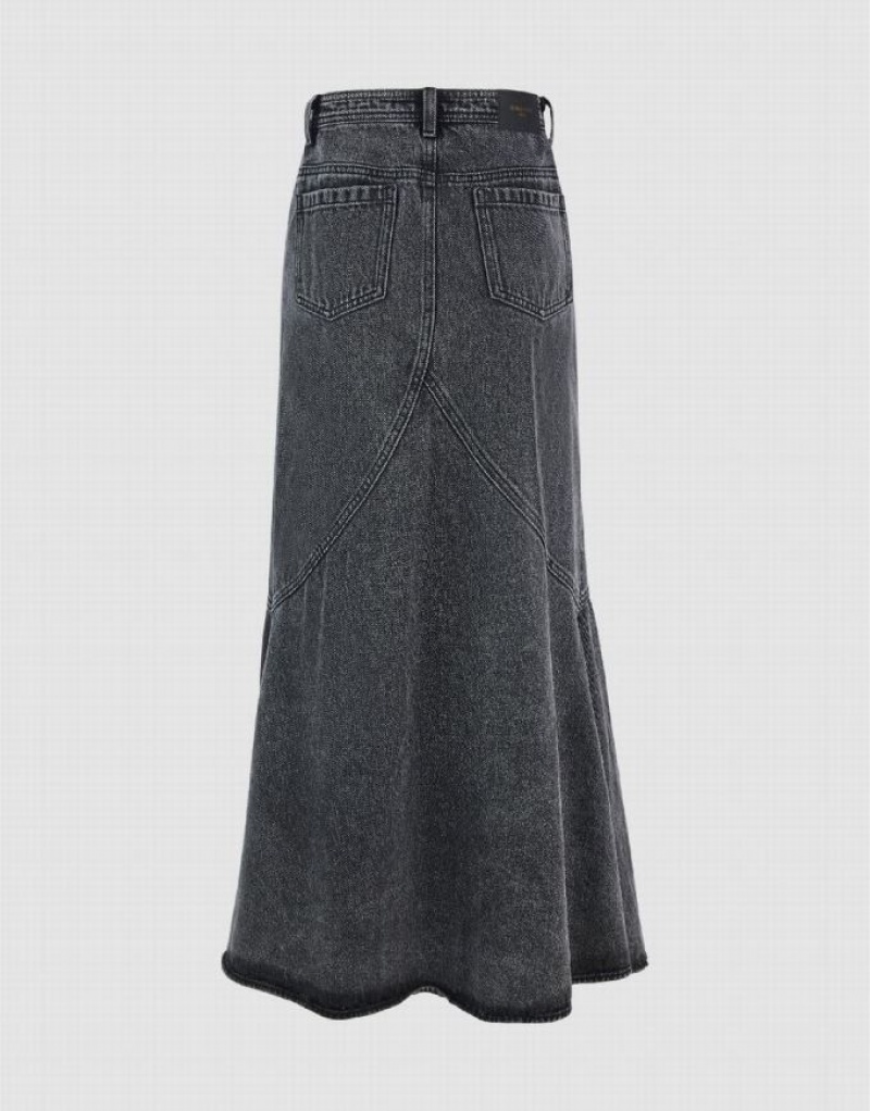 Black Urban Revivo Midi Fishtail Women's Denim Skirt | 82965VXCP