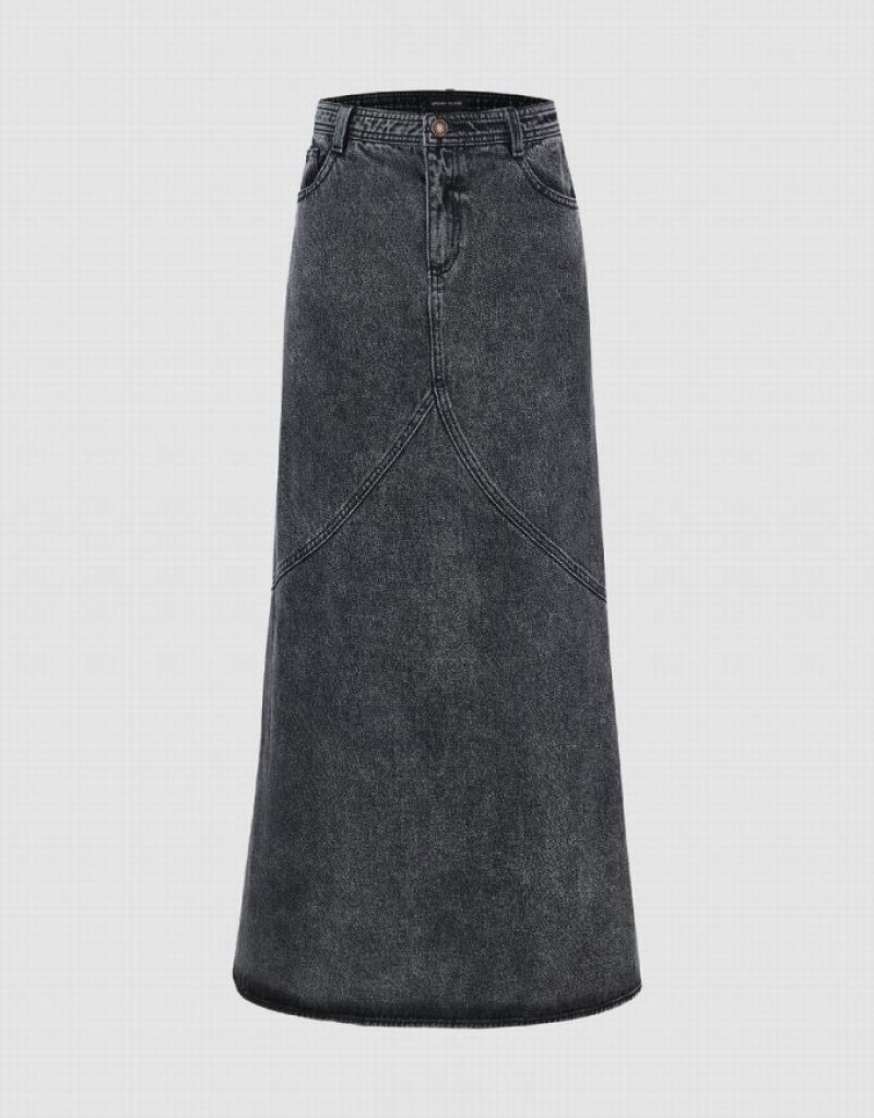 Black Urban Revivo Midi Fishtail Women\'s Denim Skirt | 82965VXCP