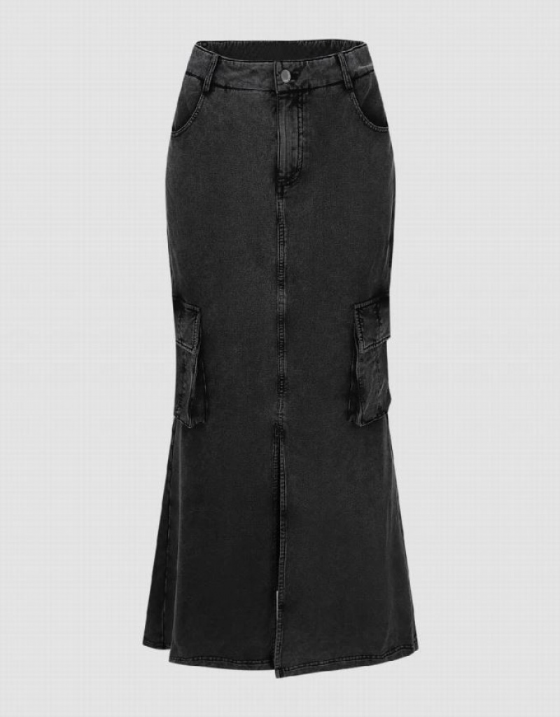 Black Urban Revivo Midi Fishtail Women\'s Skirts | 93820FGXU