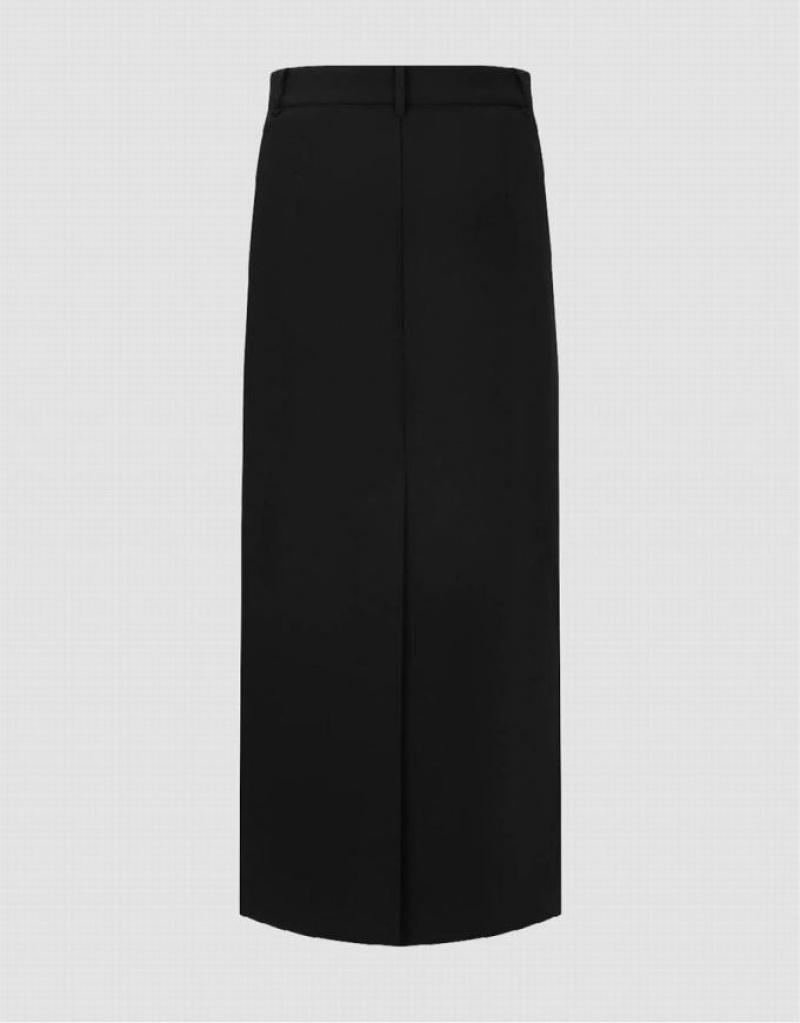 Black Urban Revivo Midi Straight Women's Skirts | 60739BNOF