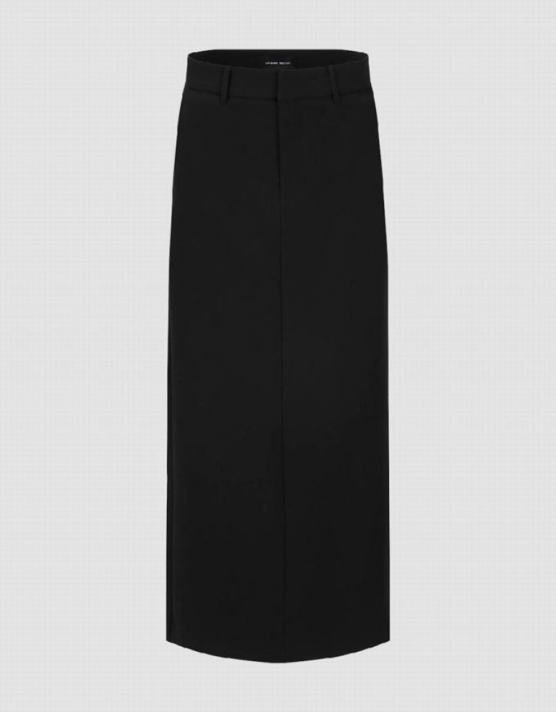 Black Urban Revivo Midi Straight Women\'s Skirts | 60739BNOF