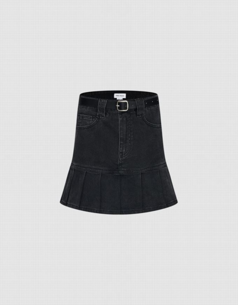 Black Urban Revivo Mini A-Line With Belt Women\'s Denim Skirt | 21895YSFJ