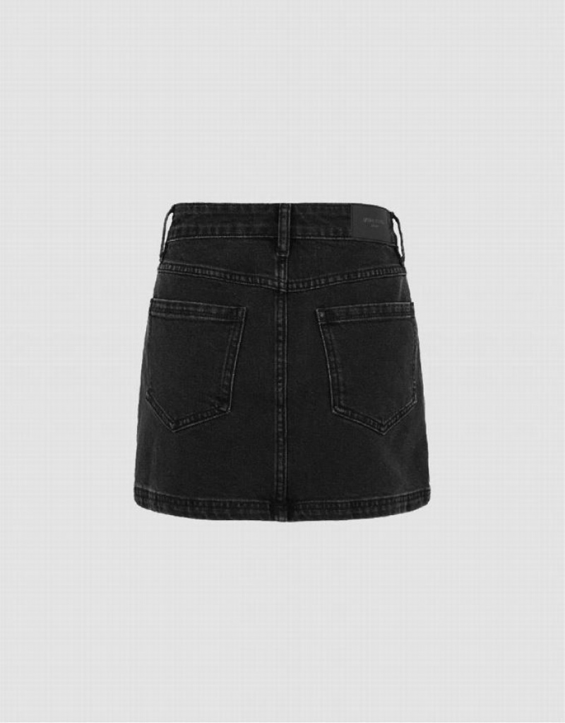 Black Urban Revivo Mini Straight Women's Denim Skirt | 07264MUFZ