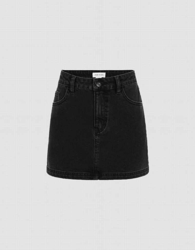 Black Urban Revivo Mini Straight Women\'s Denim Skirt | 07264MUFZ