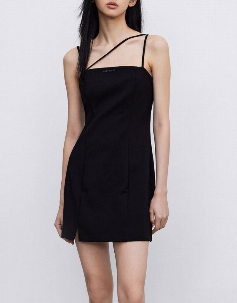 Black Urban Revivo Minimalistic Cami Mini Women's Mini Dress | 90385XQJO