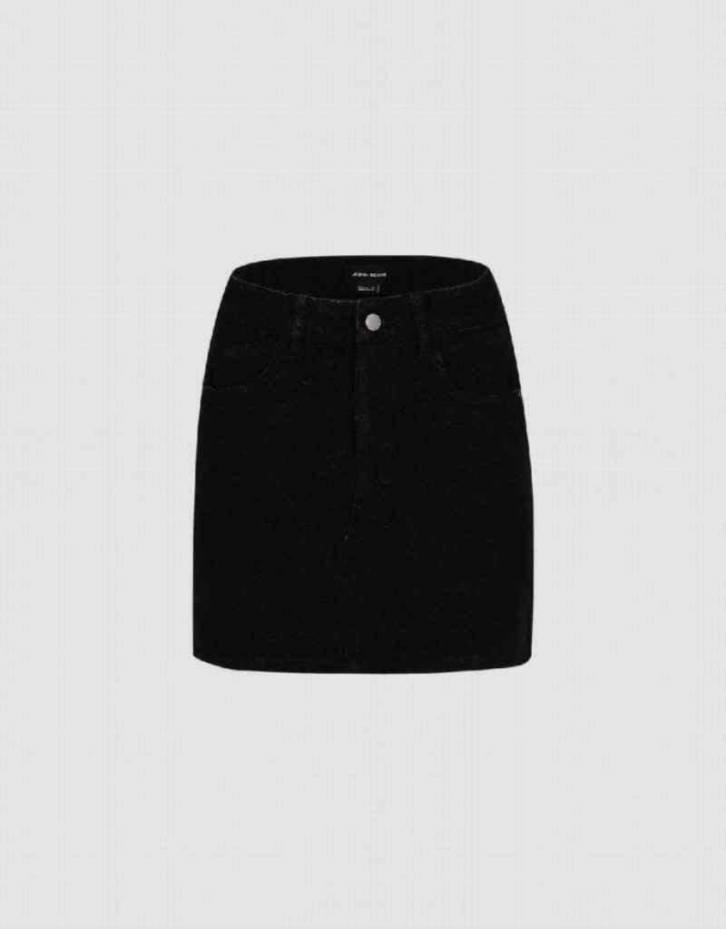 Black Urban Revivo Monogram Straight Mini Women\'s Denim Skirt | 79346LTVD