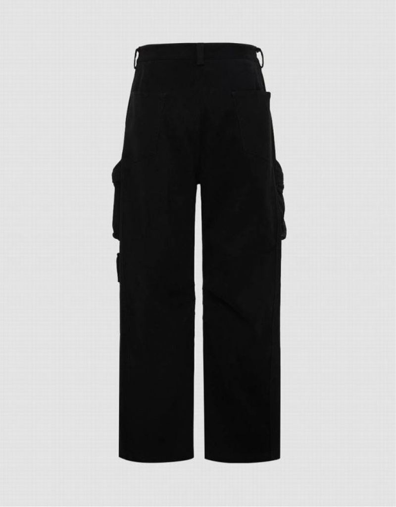 Black Urban Revivo Multi Pockets Wide-Leg Men's Pants | 31957OVKW