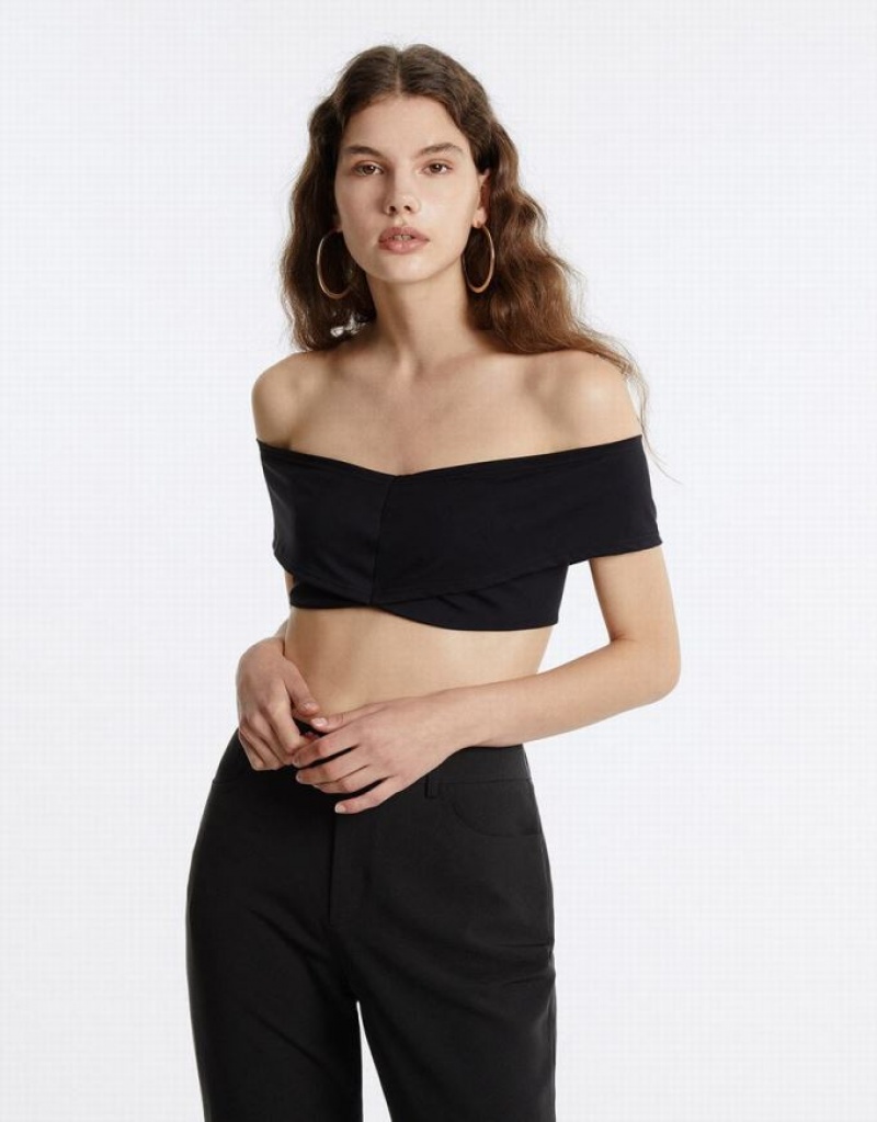 Black Urban Revivo Off-Shoulder Cropped Top Women\'s Bandeau | 29584PWBA