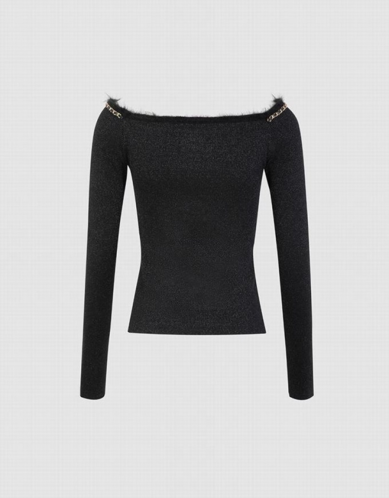 Black Urban Revivo Off-Shoulder Knit Women's Cardigan | 20746BDME