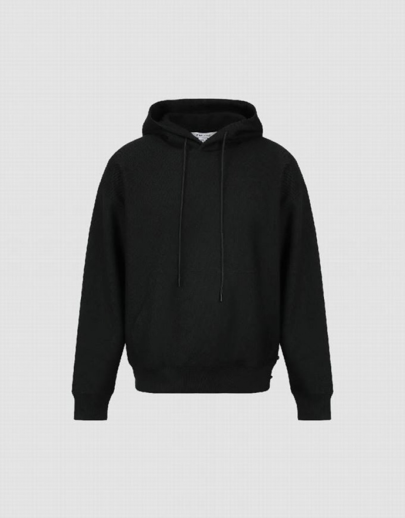 Black Urban Revivo Oversized Hooded Men's Sweatshirts | 78254GKDY