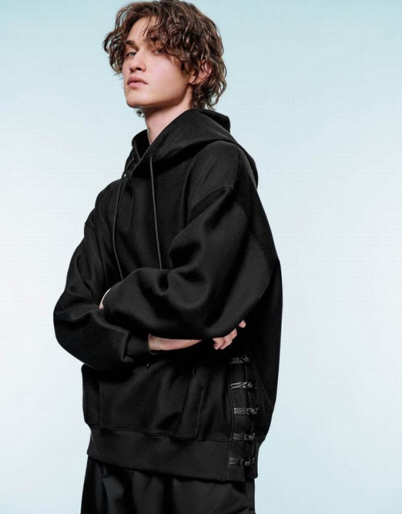 Black Urban Revivo Oversized Hooded Men's Sweatshirts | 78254GKDY