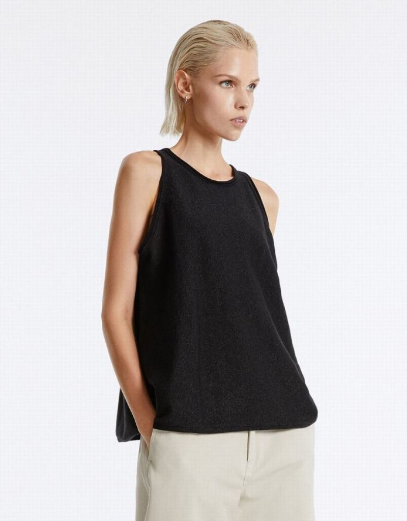 Black Urban Revivo Oversized Women's Tank Top | 65104FDPA