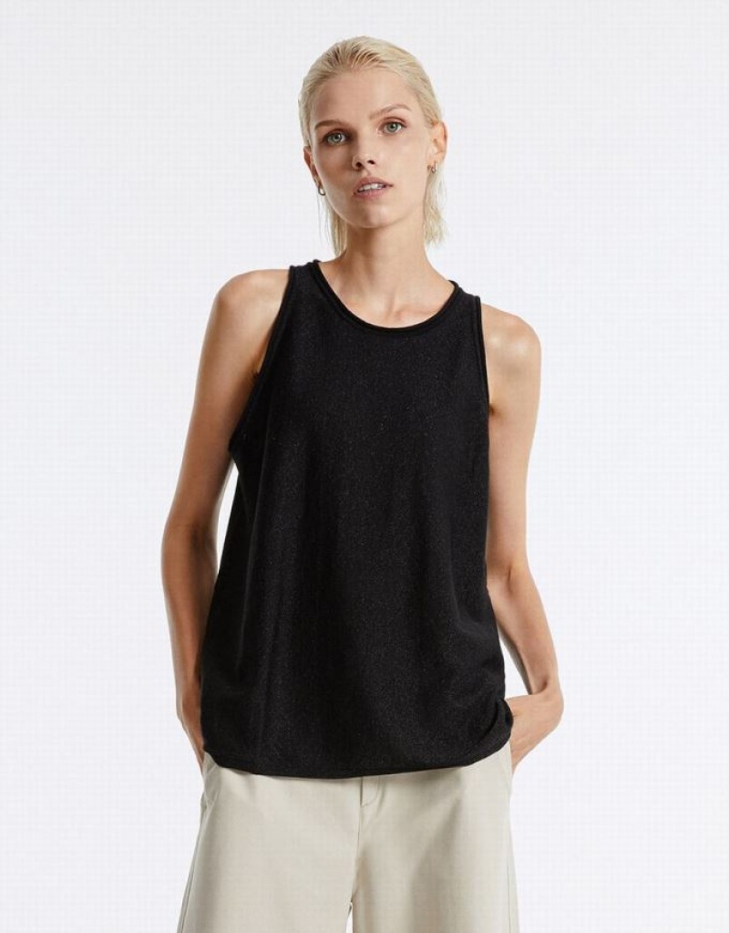 Black Urban Revivo Oversized Women\'s Tank Top | 65104FDPA