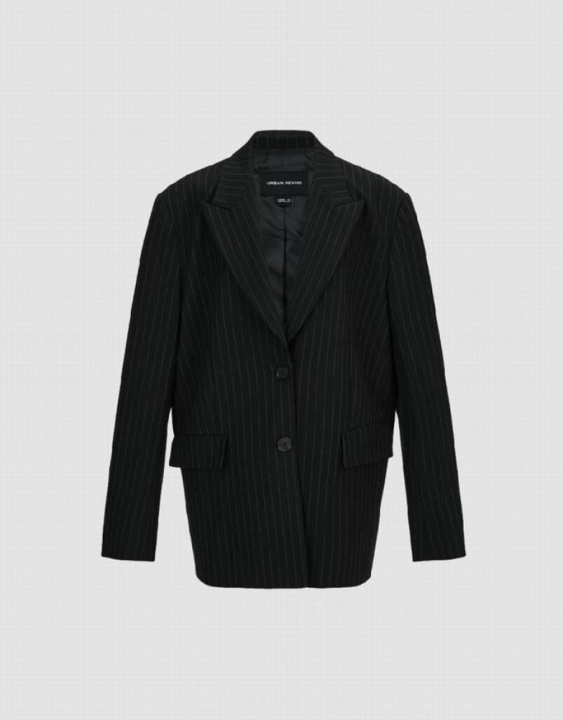 Black Urban Revivo Peak Lapel Tailored Women's Blazers | 52607GWLR