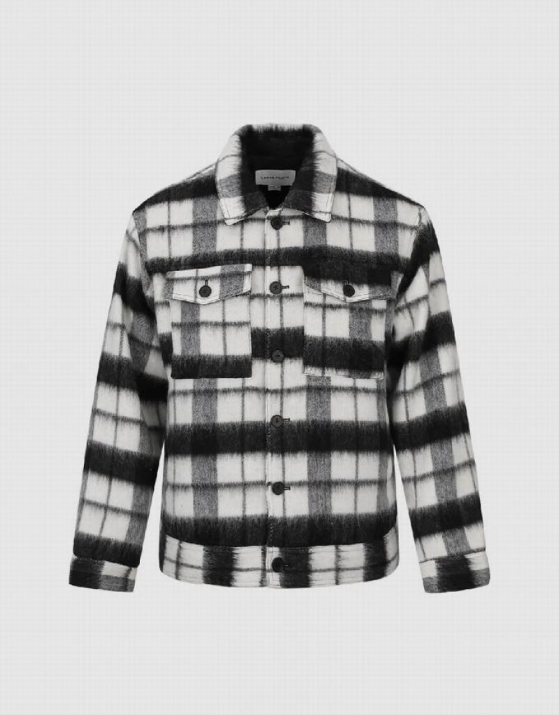 Black Urban Revivo Plaid Woolen Straight Men's Jacket | 50267YNKJ